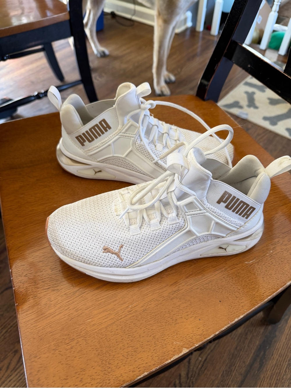 Puma White Athletic Sneakers with Gold Branding